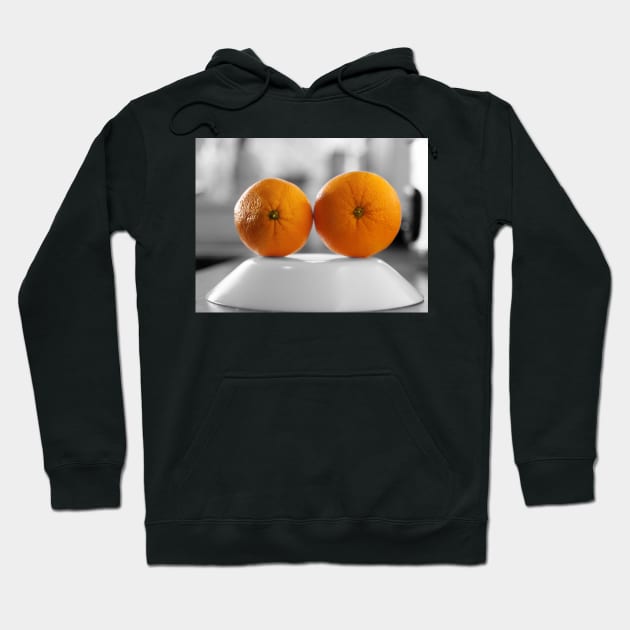 Oranges with a black and white background set on the plate Hoodie by fantastic-designs